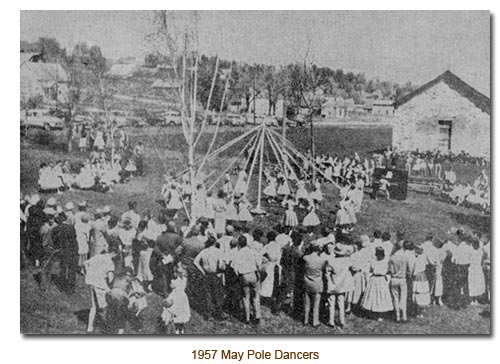 1957 Mendon May Day, May Pole Dancers.