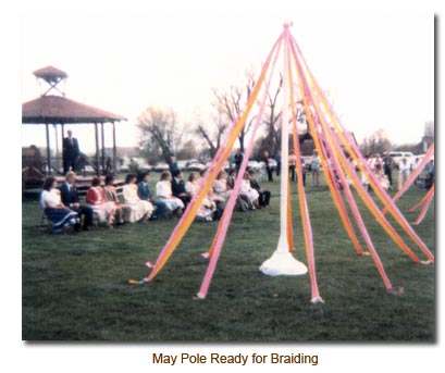 Mendon May Day, May Pole Ready for Braiding.